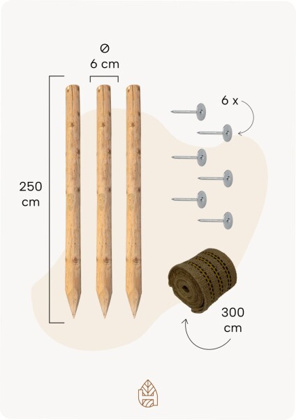 Boompalen pakket - 250x6 cm